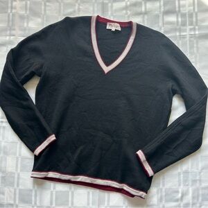 Parker of Vienna Black V-Neck Sweater with Red and White Trim